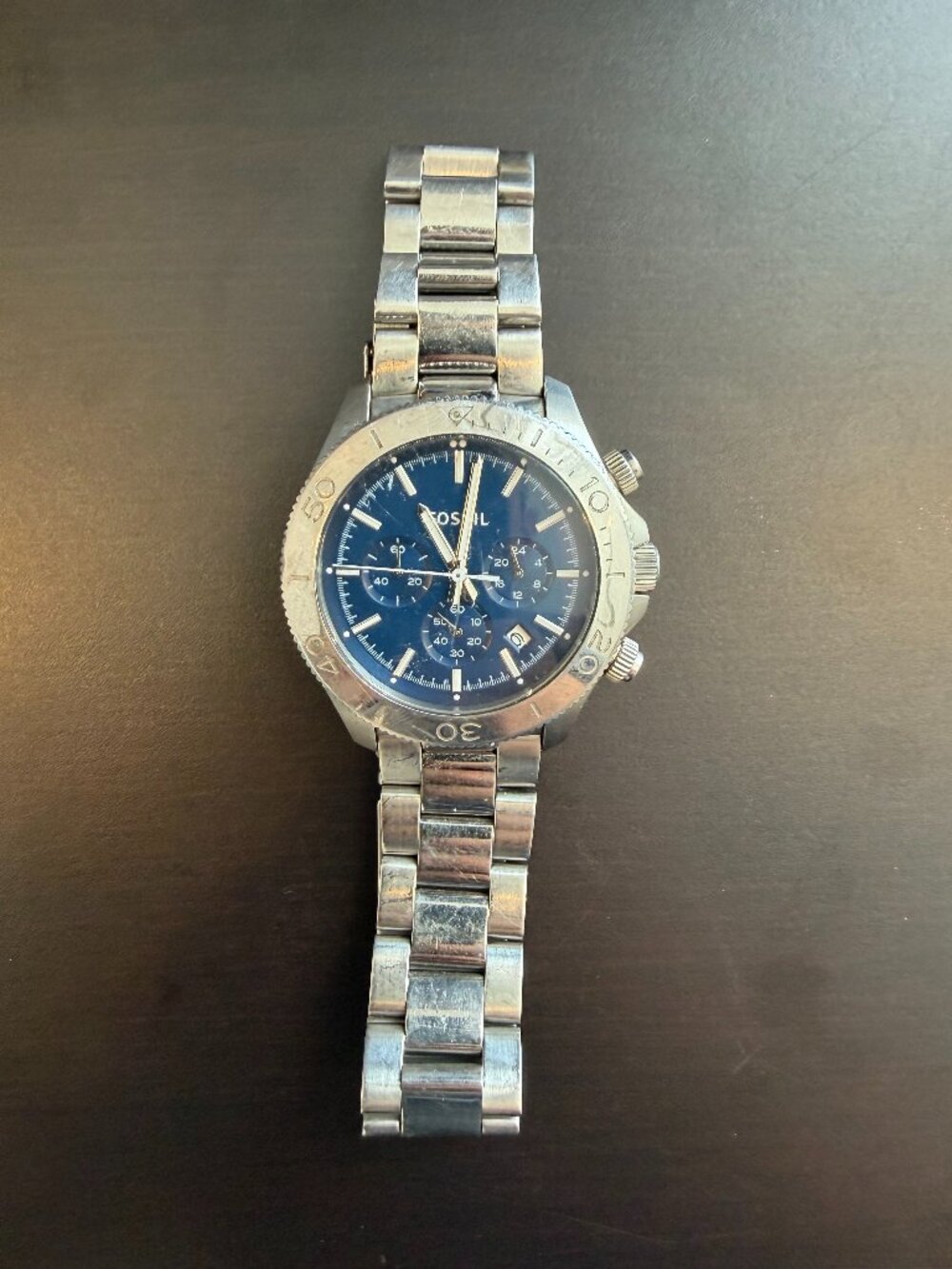 Fossil Chronograph Watch With Blue Face
